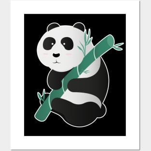 Kawaii Panda Hugging Bamboo. Posters and Art